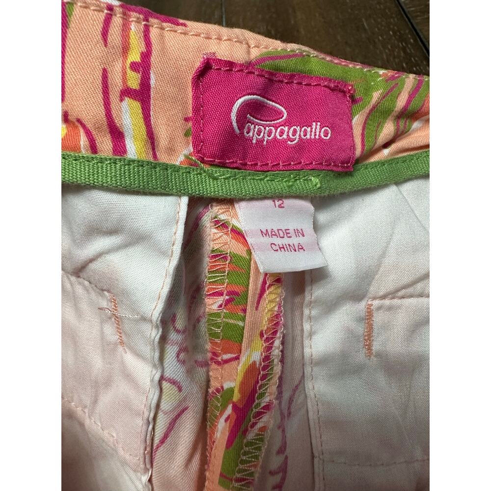EUC Pappagallo Bermuda Shorts Tropical Palm Tree Peach Pink Green Sz 12 Side Zip - Picture 4 of 8
